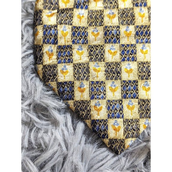 Ermenegildo Zegna Fine Silk Tie Yellow Blue‎ Gold Geometric Italy Designer Mens - Picture 2 of 12